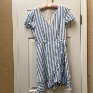 J. Crew Faux Wrap Dress in Blue and White Stripes